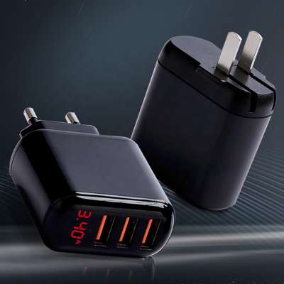 3.4A 3-usb Fast Charger With Screen Showing Current 17w  Charger Portable Travel Charger Adapter